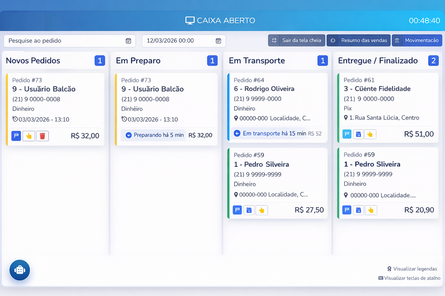 Tela principal do sistema Ebyte Delivery 